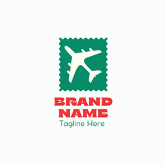 Airplane and postage stamp logo design template for travel agency © novan