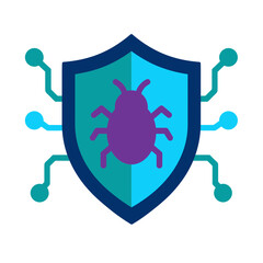 Fototapeta premium Cybersecurity shield icon with a digital bug symbol for network protection