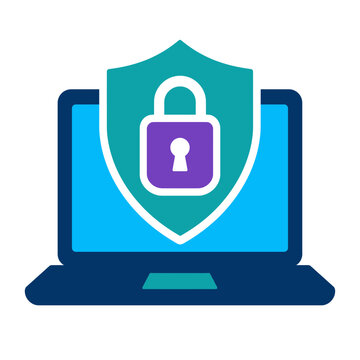 Cybersecurity icon with laptop and shield for digital protection