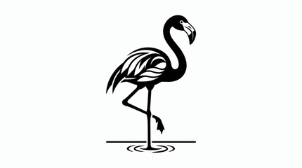 A stylized silhouette of a wading bird stands on one leg in shallow water © Deni