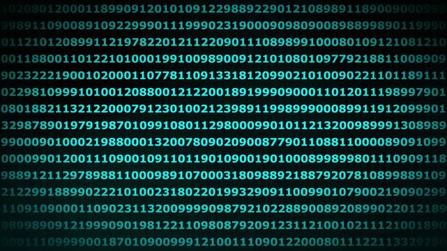 Digital data stream background, with scrolling cyan, binary code and, numerical matrix