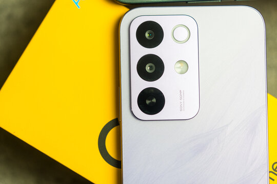 Bangkok, Thailand - June 12, 2026 : Close up of Realme C85 5G. A camera with SONY 50MP. Ai Main Camera