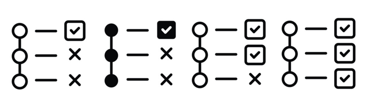 Progress tracker and status checklist icons set for workflow management.