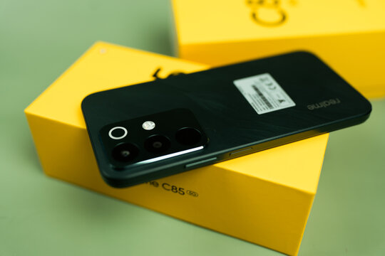 Bangkok, Thailand - June 12, 2026 : Realme C85 5G. Processor MediaTek Dimensity 6300.