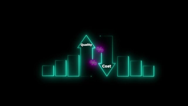 Neon business infographic: increasing and decreasing cost concept animation glowing chart