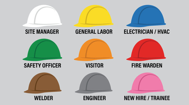 Hard Hat Collection in Various Colors Representing Job Roles