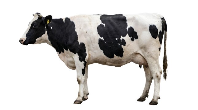 Black and White Dairy Cow Isolated on White Background Farm Animal