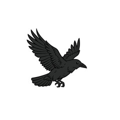 Obraz premium Black Crow Flying Illustration on White Background