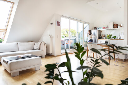 Woman in attic flat