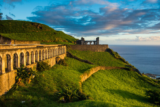 Brimstone hill fortress by sea against sky, St. Kitts and Nevis, Caribbean
