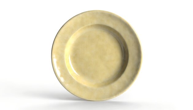 Golden Vintage Plate Isolated on White Minimalist Background