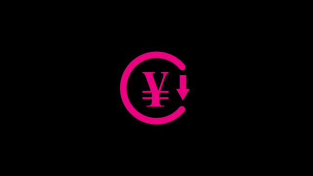 A beautiful yen icon with a arrow icon animation and a circle line on black background.Abstract a yen icon, yen,money,currency icon animation.