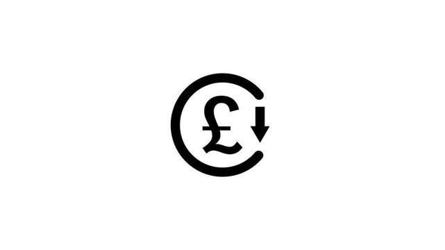 A beautiful pound icon with a arrow icon animation and a circle line on white background.Abstract a pound icon,uk pound,money,currency icon animation.