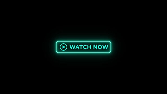 Glowing neon a beautiful lightning watch now icon with text watch now on transparent background.Lighting, video watch now icon.