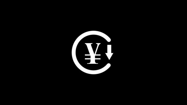 A beautiful yen icon with a arrow icon animation and a circle line on black background.Abstract a yen icon, yen,money,currency icon animation.