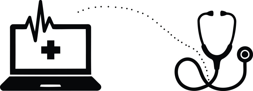 Digital health monitoring concept with laptop and stethoscope vector illustration stethoscope telemedicine healthcare