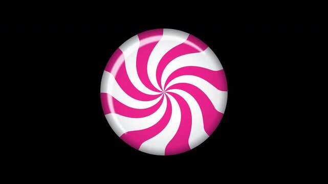 Striped sugar candy animation. Striped peppermint candy isolated. 4K animation for new years day, winter holiday, dessert, new years event. Transparent background with alpha channel