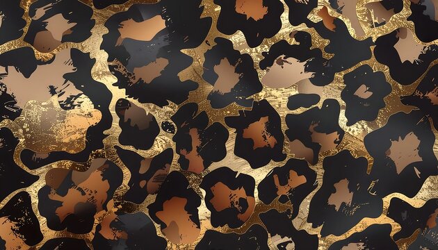 Leopard Print Pattern with Metallic Gold Foil Texture