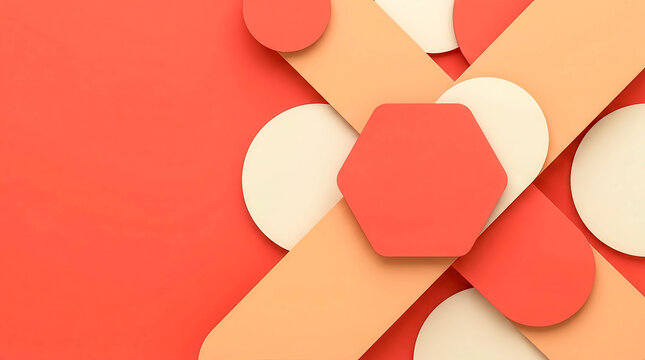 Red and beige geometric shapes layered against warm orange background. Minimalist design feels modern and fresh. Ideal for branding or digital media projects. Clean lines suggest simplicity