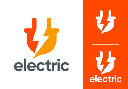 simple negative space lightning and plug logo. creative tech energy electric logo design vector