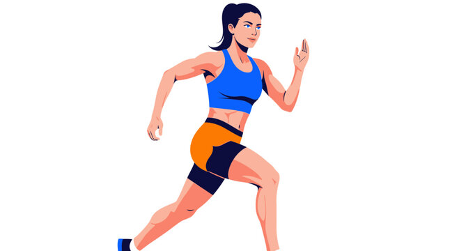 Woman wearing sports bra and shorts runs quickly outdoors