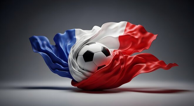 French flag wrapped soccer ball in motion