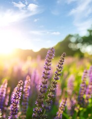 Fototapeta premium Sunlit Lavender Field at Dawn