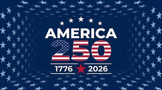 America 250 Celebrating 250 Years of Independence with Stars and Stripes Motif 1776-2026