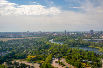 Fototapeta premium Panorama from Copenhagen Denmark CopenHill innovative waste to energy power plant It perfectly merges urban recreation with green energy