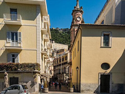 View Up Salerno Street To Clifftop Arechi Castle
