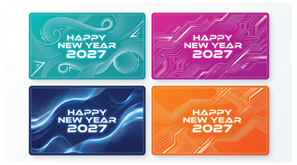 Naklejka premium Happy new year 2027 futuristic technology patterns and abstract waves set with futuristic technology abstract background celebration greeting template creative illustration