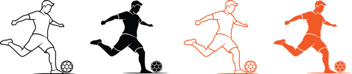 Minimalist soccer player silhouette vector icons in black and orange © @rayan_rahaman