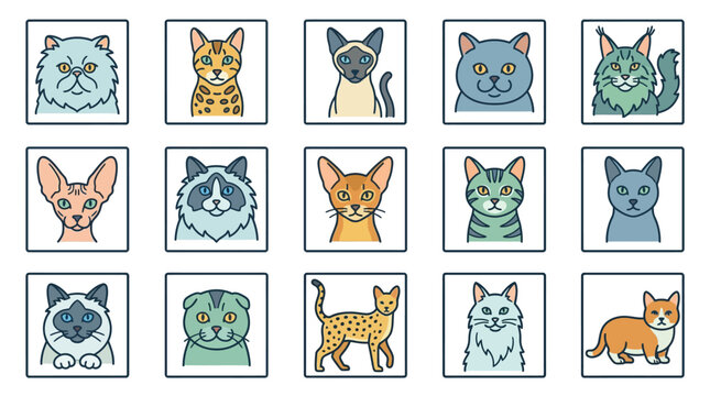 Collection of various cartoon cats.