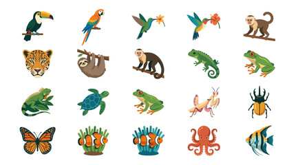 Colorful animal icons on white. © Bimi