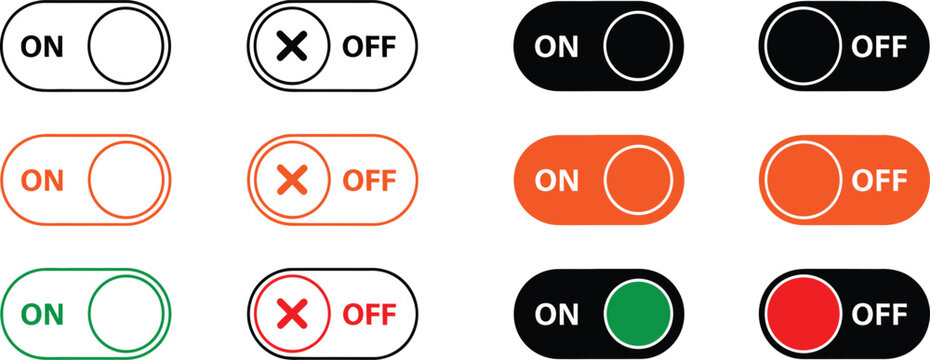 Set of modern flat minimalist toggle switch ui elements