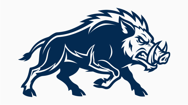 Running wild boar razorback mascot logo aggressive charging animal for high school college sports team athletic club apparel design vector