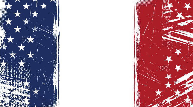 Grunge patriotic stars and stripes banner background in red and blue