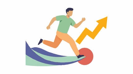 Fototapeta premium Man running with upward arrow, symbolizing business growth and personal progress