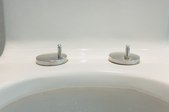 Toilet seat hinge rubber plug and screws is damage.