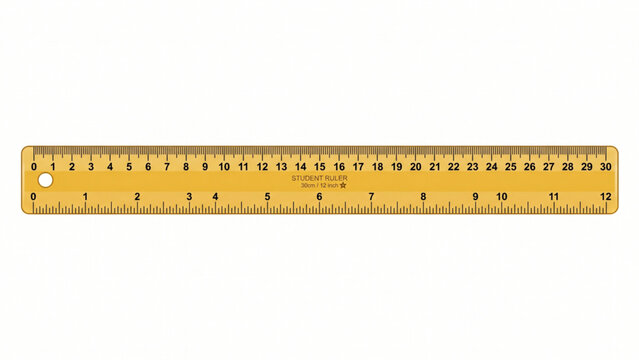 Classic wooden ruler icon with millimeter and inch scale isolated on white background.