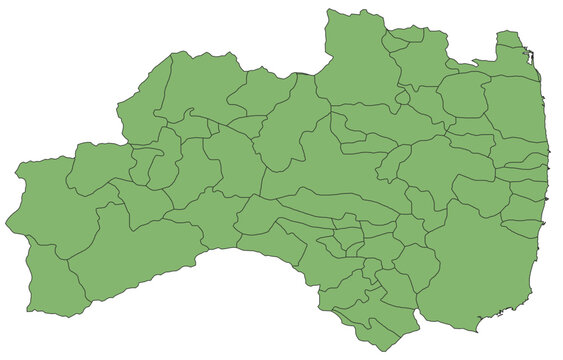 Outline Vector Map of Fukushima Prefecture With County of Japan