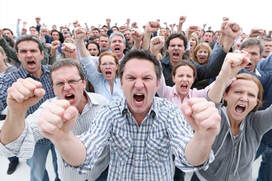 Crowd of angry people protesting