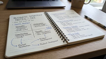 Naklejka premium Notebook with business strategy notes 202606112338