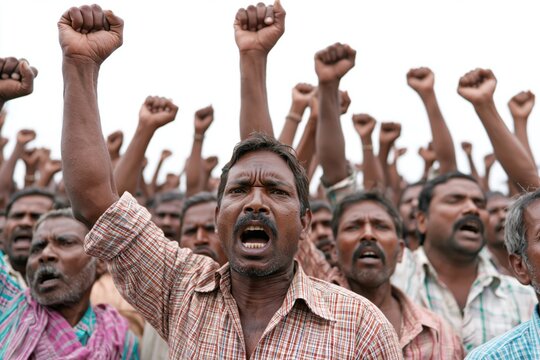 Crowd of angry people protesting