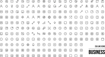 Fototapeta premium Business and interface thin line icons mega set containing minimal corporate communication web technology user navigation symbolsBusiness and interface thin line icons mega set containing minimal corp