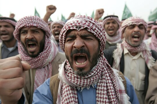 Crowd of angry people protesting