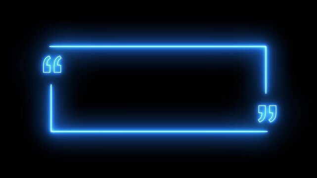 Glowing neon sign Square quote box icon animation. . Rectangular quote mark graphic animation. Animated square quote frame design, Quote speech bubble abstract laser neon frame, 4k