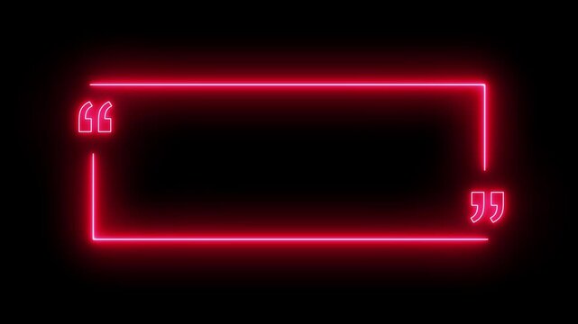 Glowing neon sign Square quote box icon animation. . Rectangular quote mark graphic animation. Animated square quote frame design, Quote speech bubble abstract laser neon frame, 4k