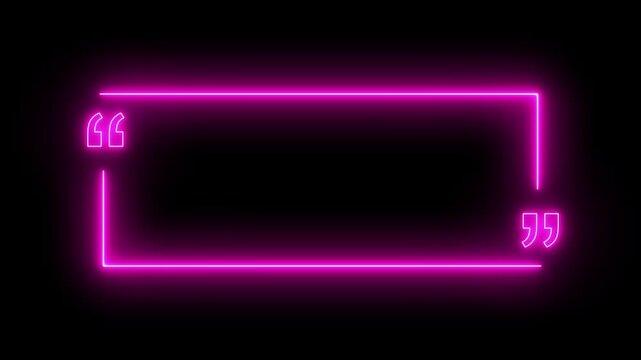Glowing neon sign Square quote box icon animation. . Rectangular quote mark graphic animation. Animated square quote frame design, Quote speech bubble abstract laser neon frame, 4k
