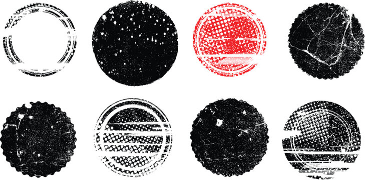 Grunge post Stamps Collection, Circles. Banners, Insignias , Logos, Icons, Labels and Badges Set . vector distress textures.blank shapes.
